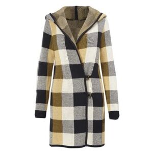 Cabi Plaid Hooded Cardigan - Black, Yellow, Cream